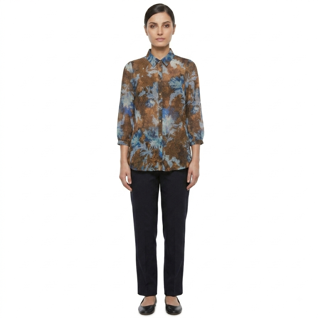 Earth & Aqua Cutwork Georgette Top