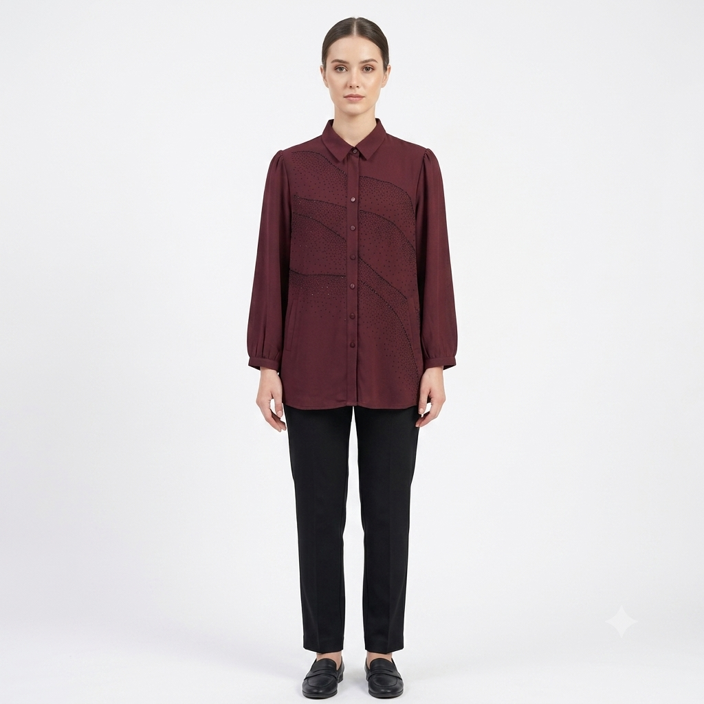 Embellished Georgette Top – Wine Red