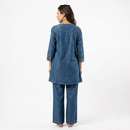 Indigo Motif Embroidered Denim Cord-set