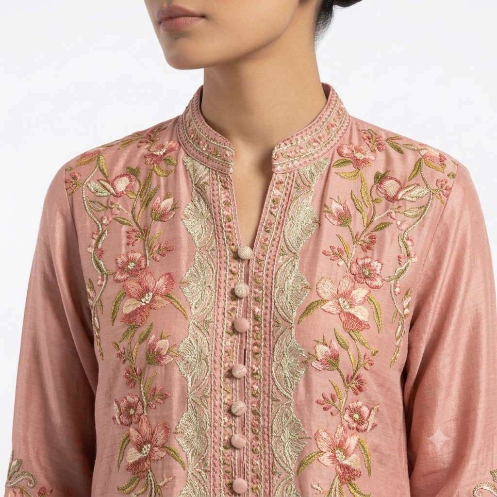 Blush Peach Embroidered Asymmetric Cord-set