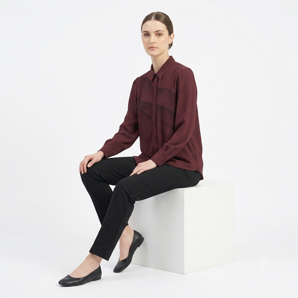 Embellished Georgette Top – Wine Red