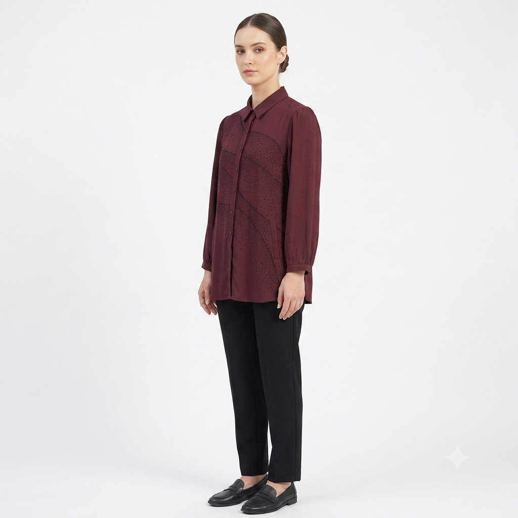 Embellished Georgette Top – Wine Red