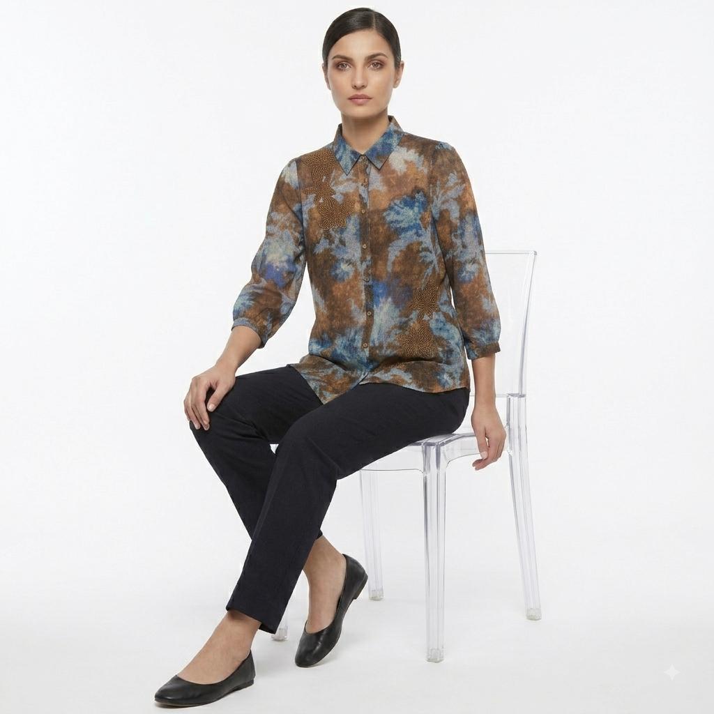 Earth & Aqua Cutwork Georgette Top