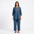 Indigo Motif Embroidered Denim Cord-set