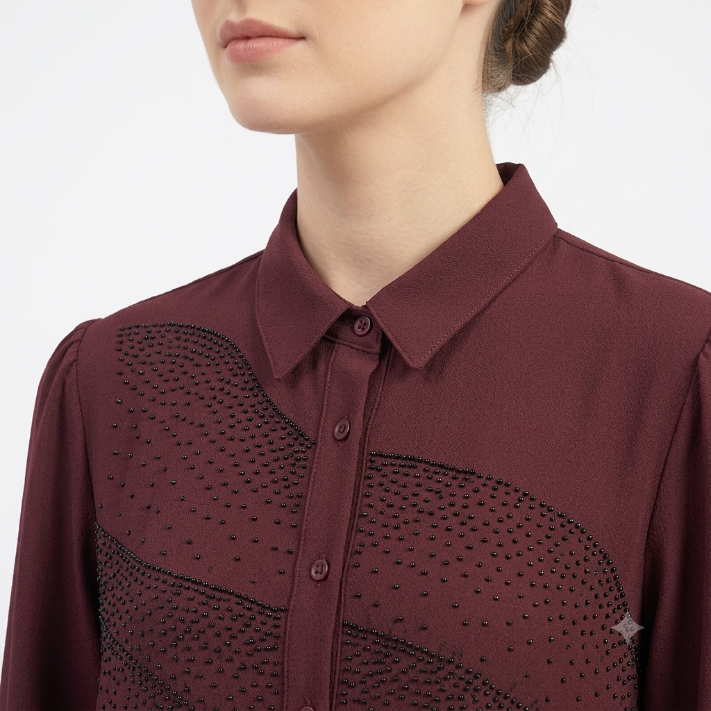 Embellished Georgette Top – Wine Red