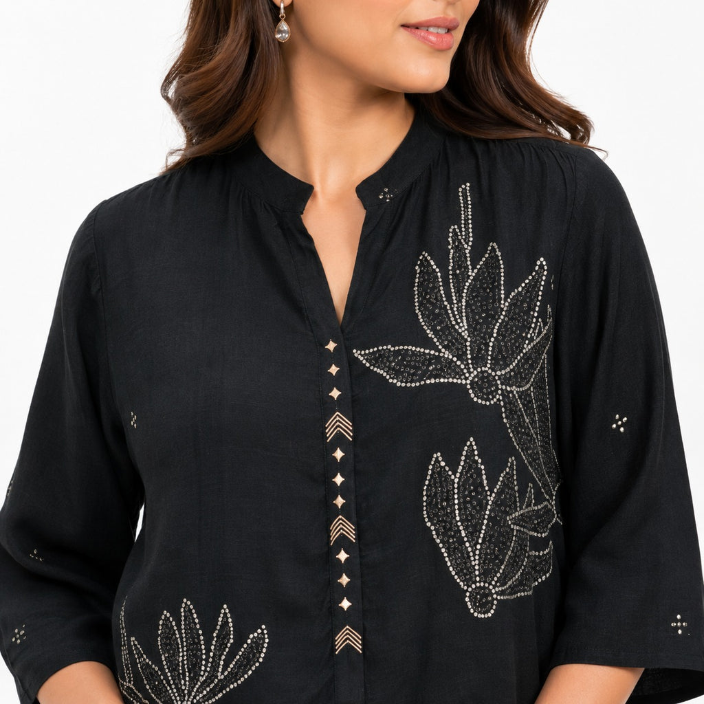 Lotus Motif Embroidered Cord-set