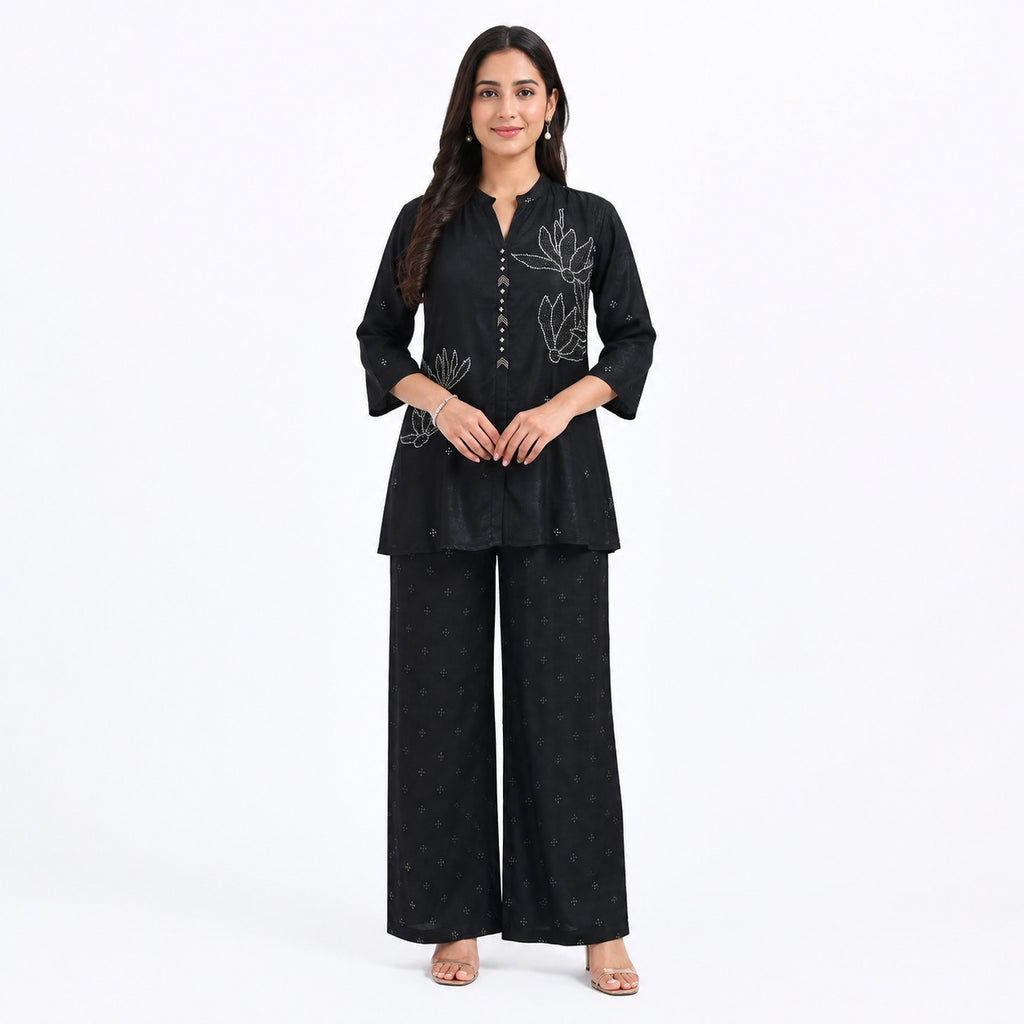 Lotus Motif Embroidered Cord-set