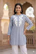 Blue and white striped tunic Top