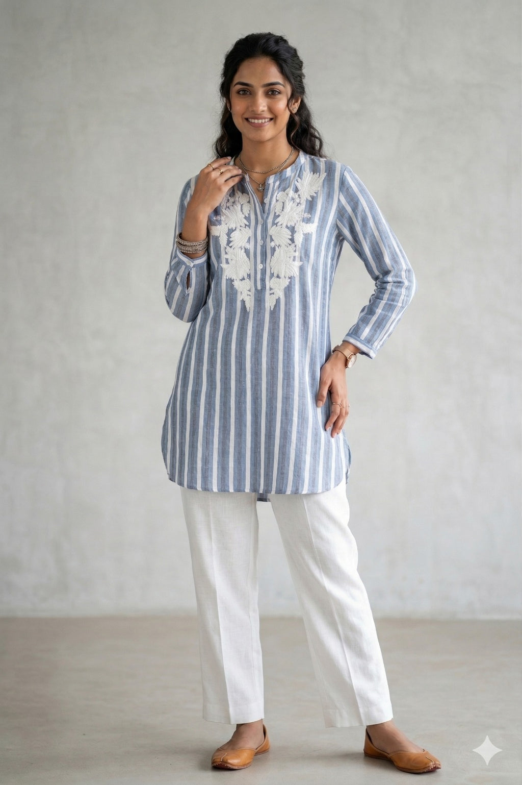 Blue and white striped tunic Top