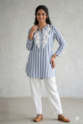 Blue and white striped tunic Top