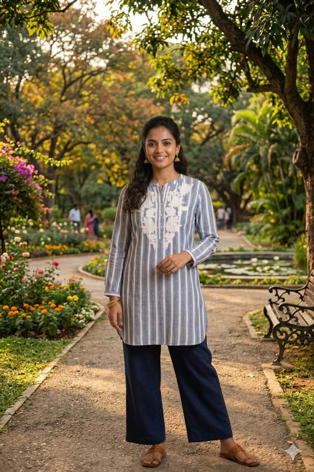 Blue and white striped tunic Top