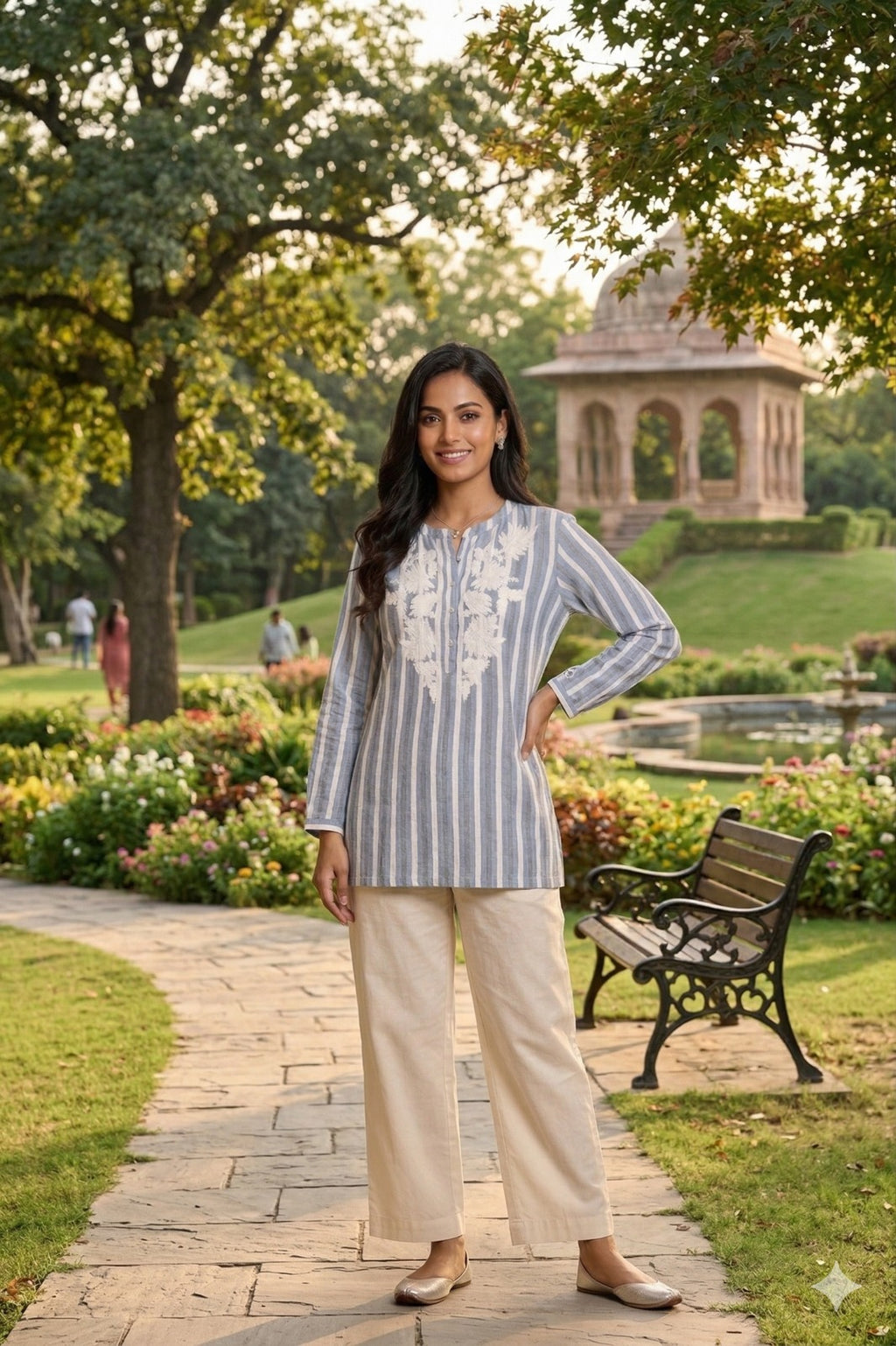 Blue and white striped tunic Top