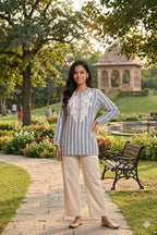 Blue and white striped tunic Top