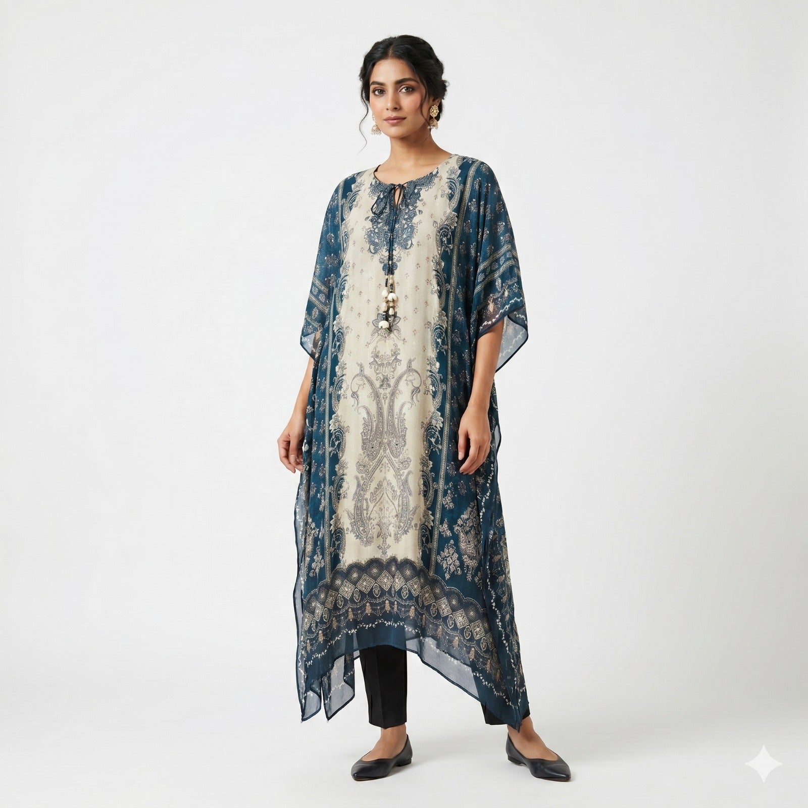 Midnight Ivory Printed Kaftan Top
