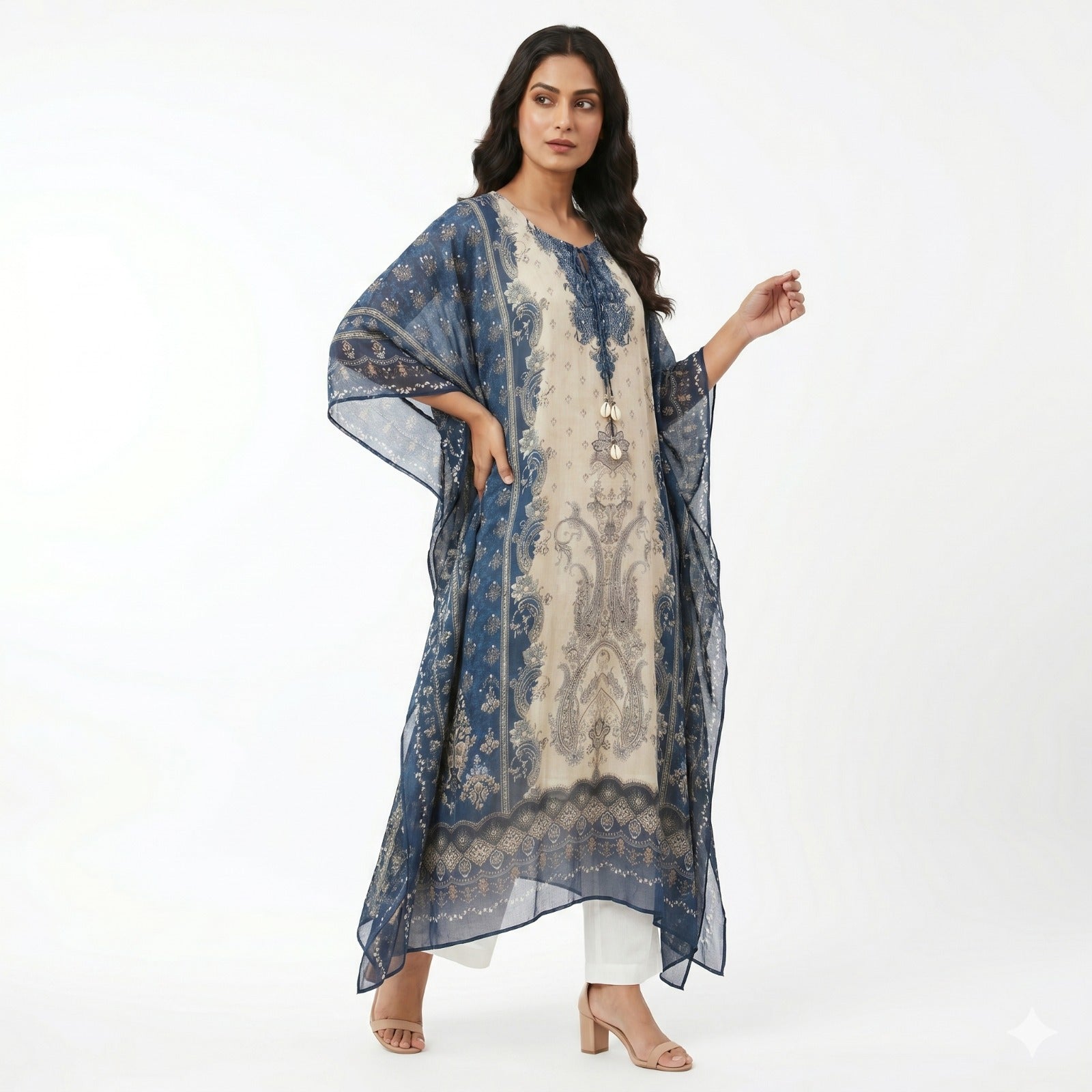 Midnight Ivory Printed Kaftan Top