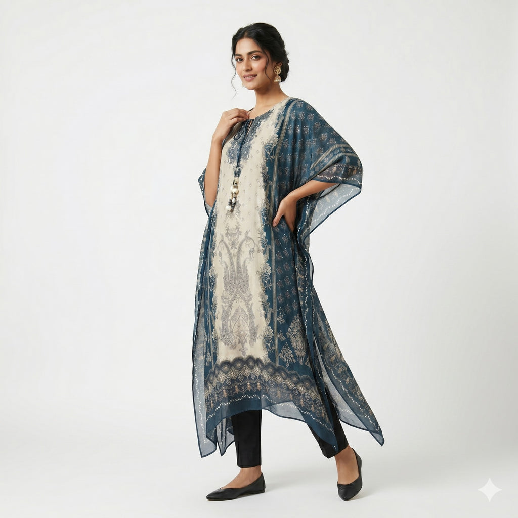 Midnight Ivory Printed Kaftan Top