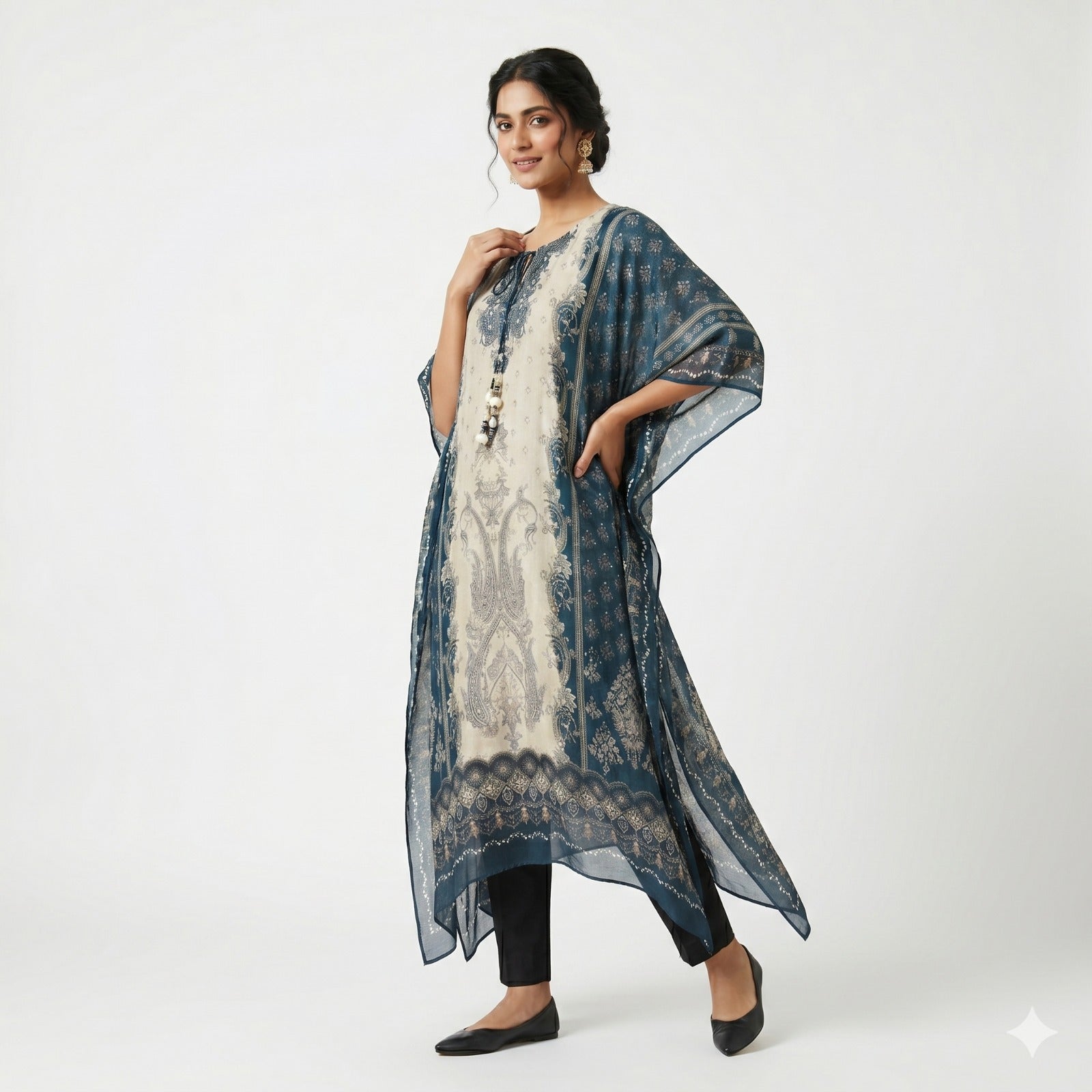 Midnight Ivory Printed Kaftan Top