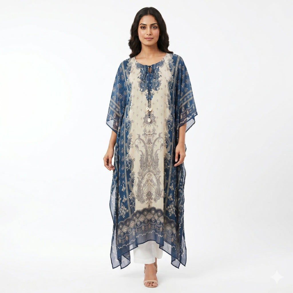 Midnight Ivory Printed Kaftan Top