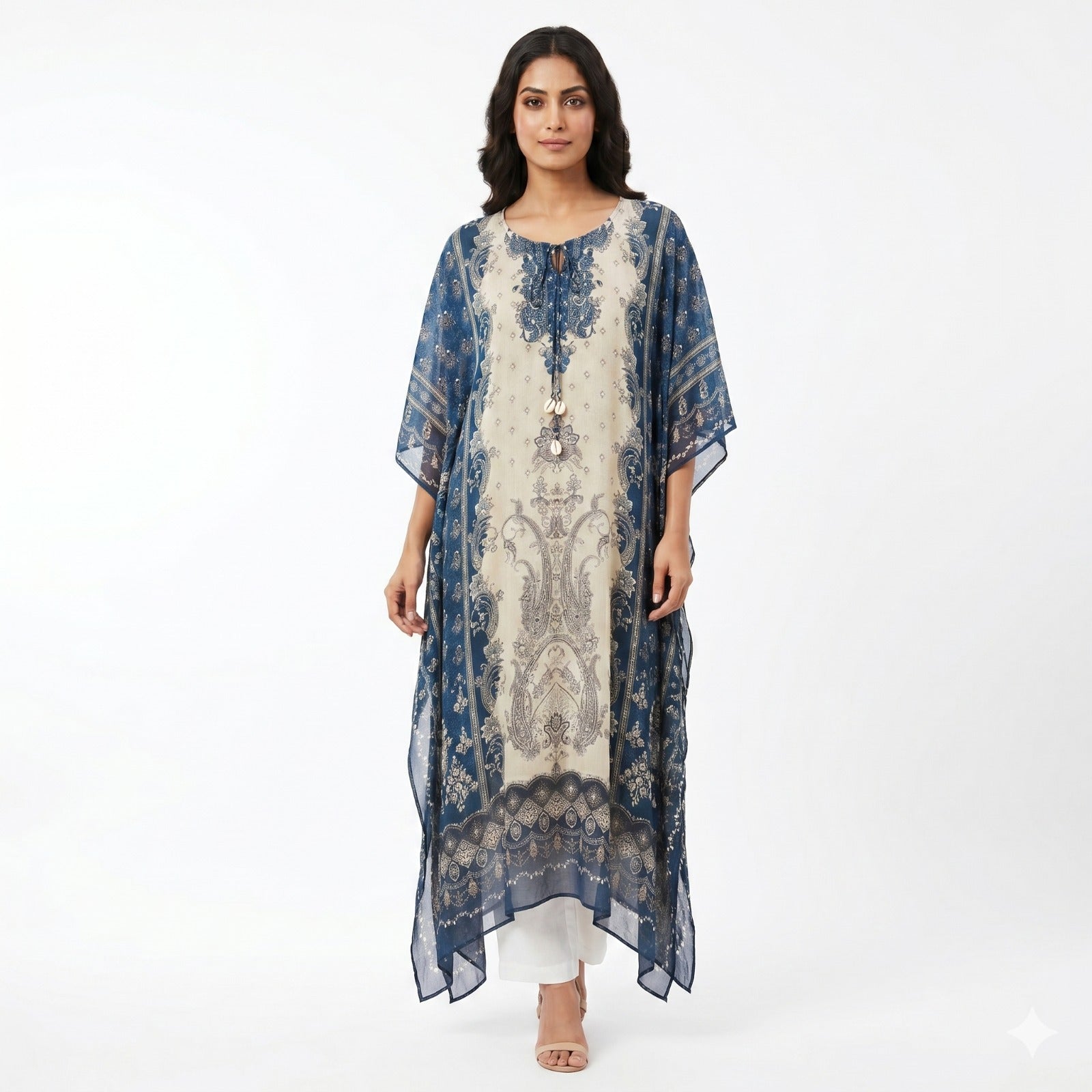 Midnight Ivory Printed Kaftan Top