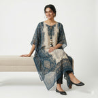 Midnight Ivory Printed Kaftan Top