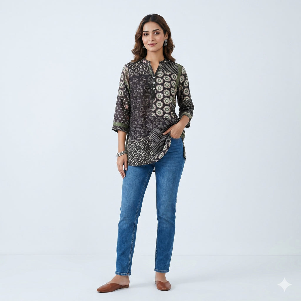 Earthy Patchwork Charm Top