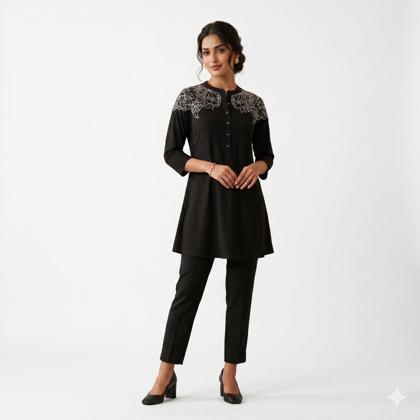 Noir Blossom Button Top