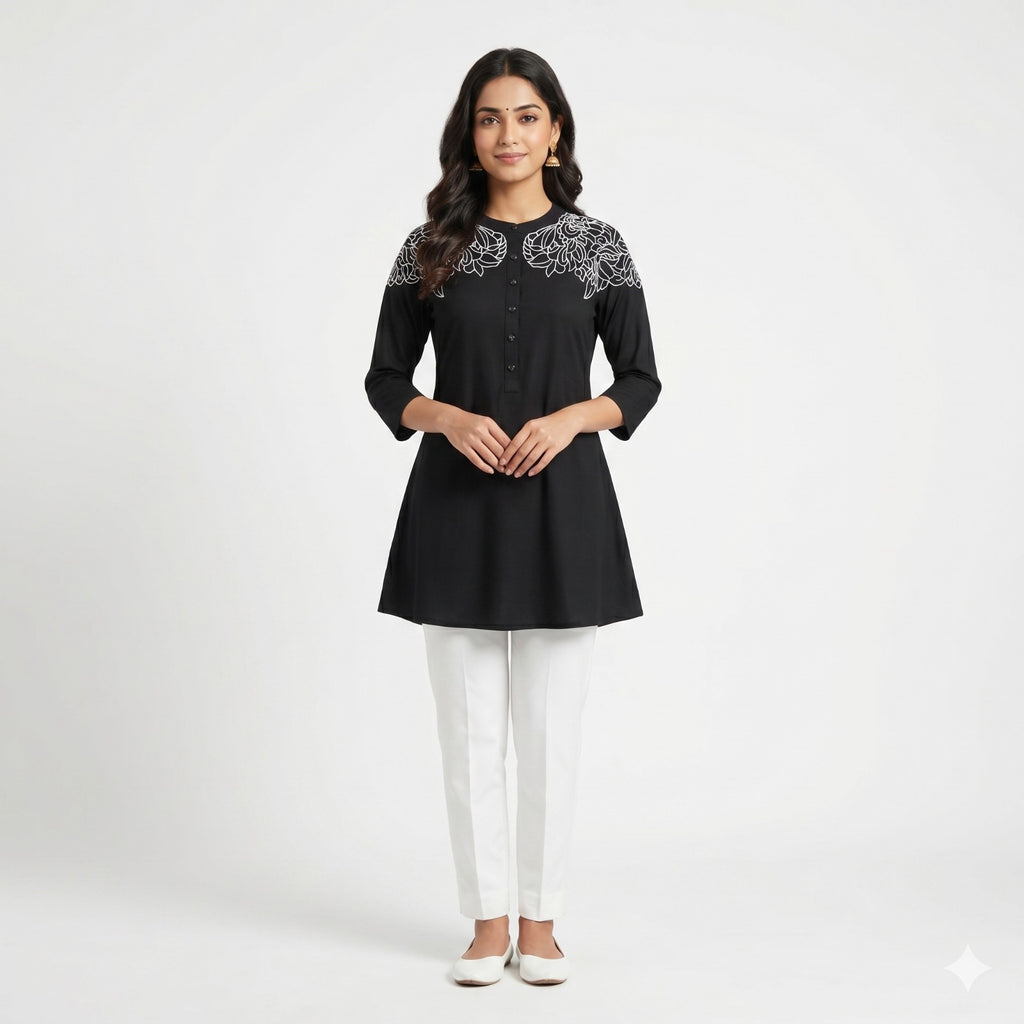 Noir Blossom Button Top