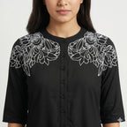 Noir Blossom Button Top