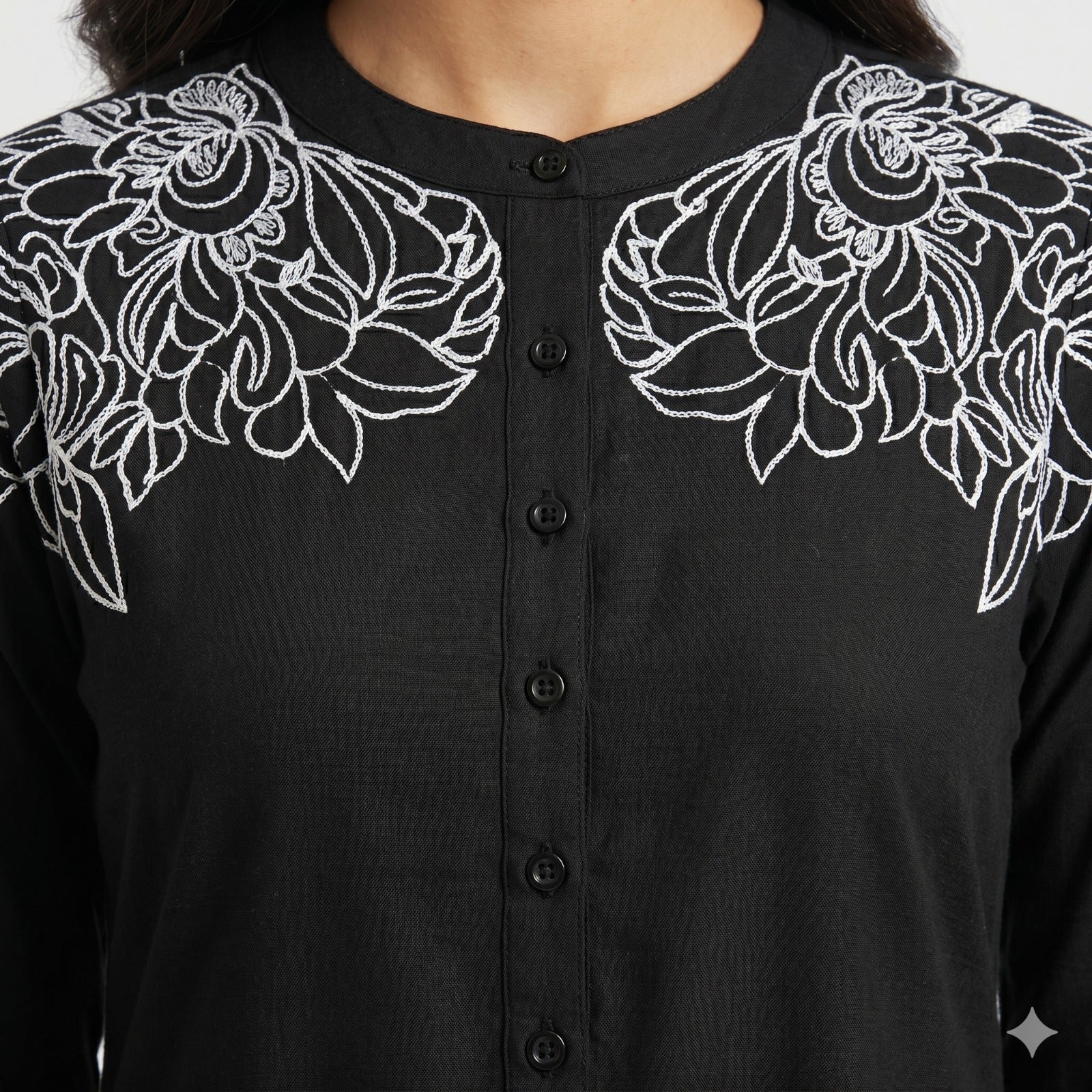 Noir Blossom Button Top