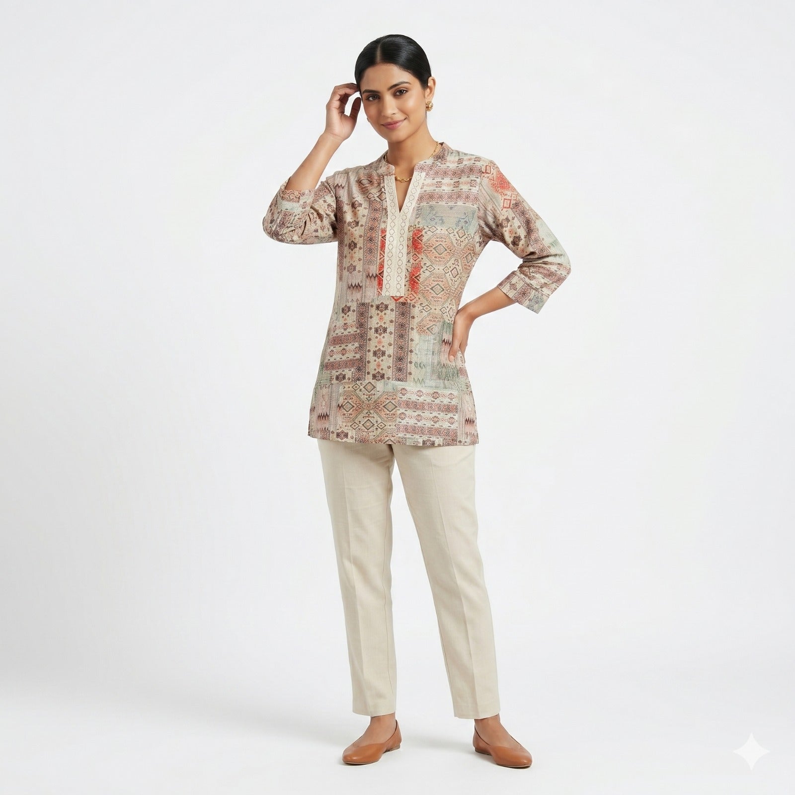 Earthy Mosaic Ethnic Patchwork Top