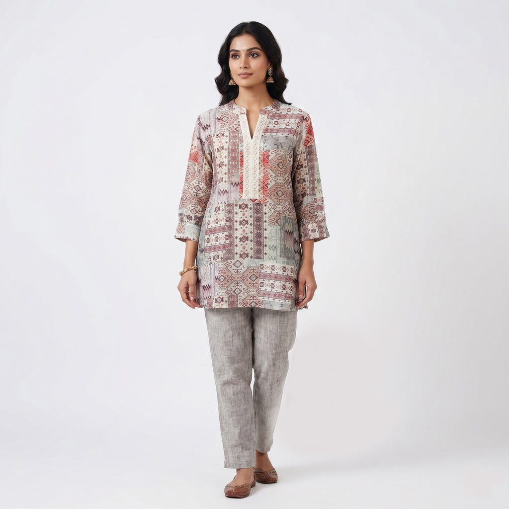 Earthy Mosaic Ethnic Patchwork Top