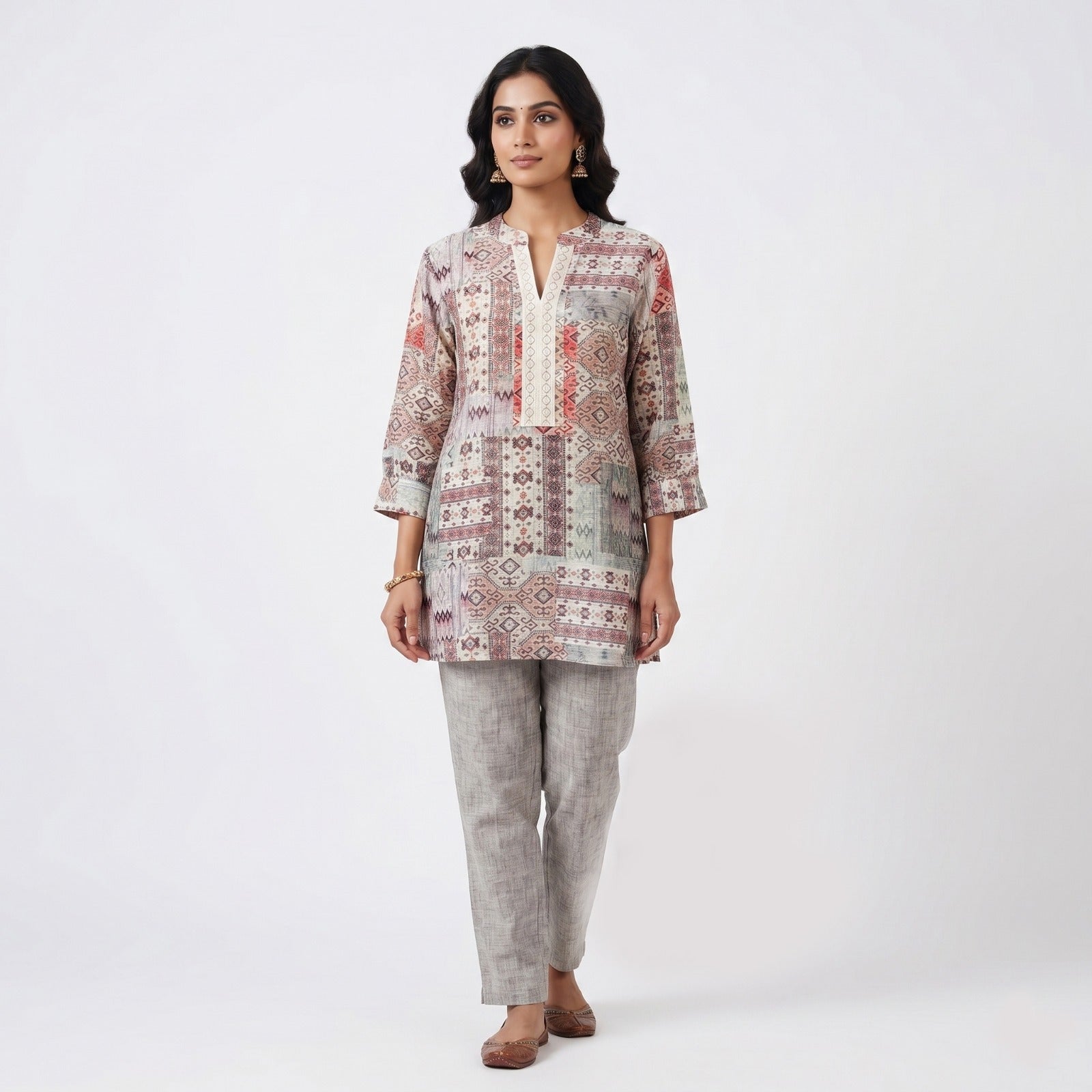 Earthy Mosaic Ethnic Patchwork Top