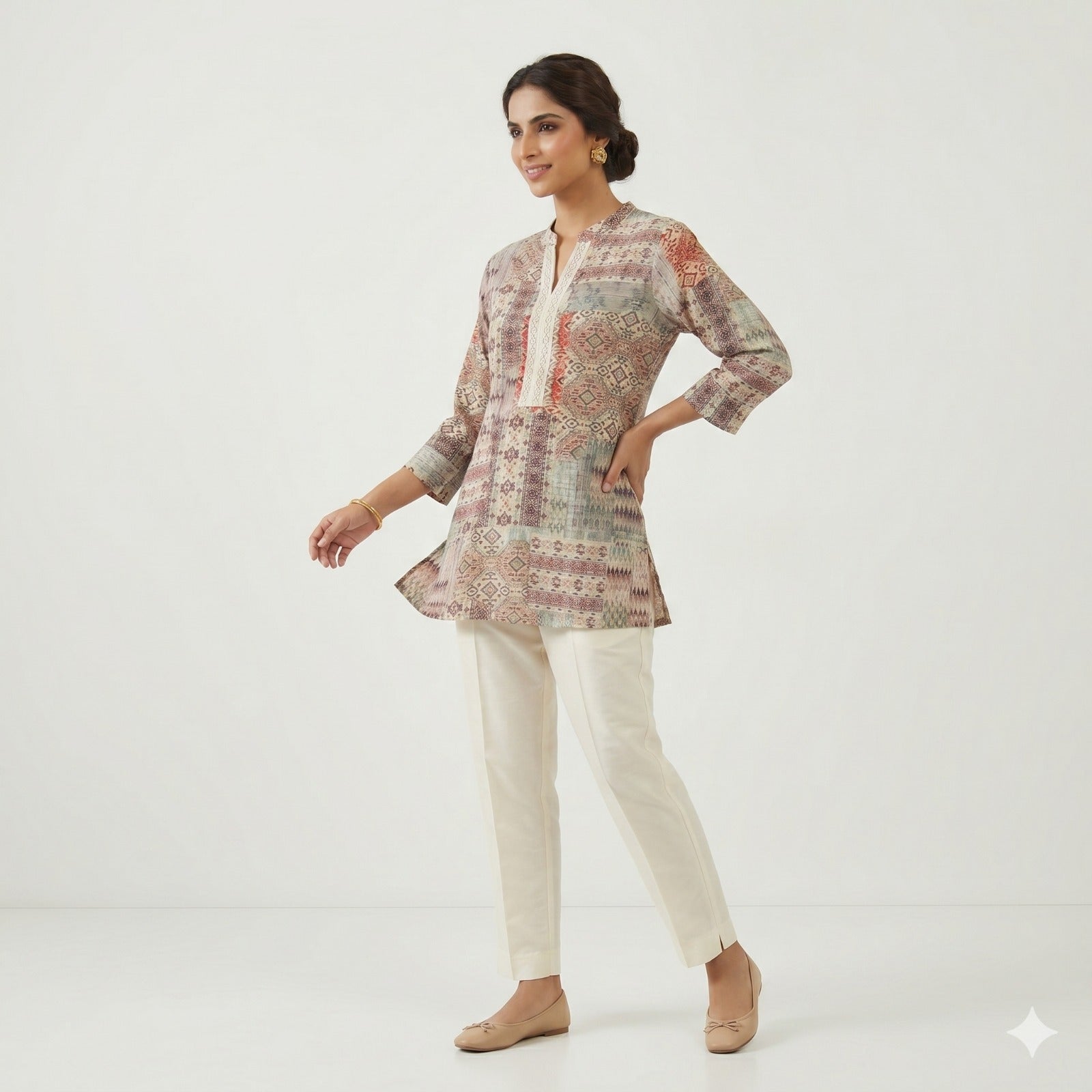 Earthy Mosaic Ethnic Patchwork Top