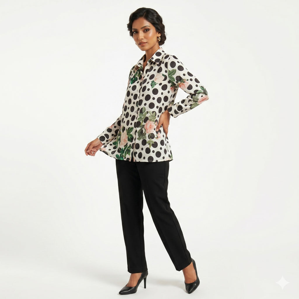 Polka Bloom Chiffon Shirt Top