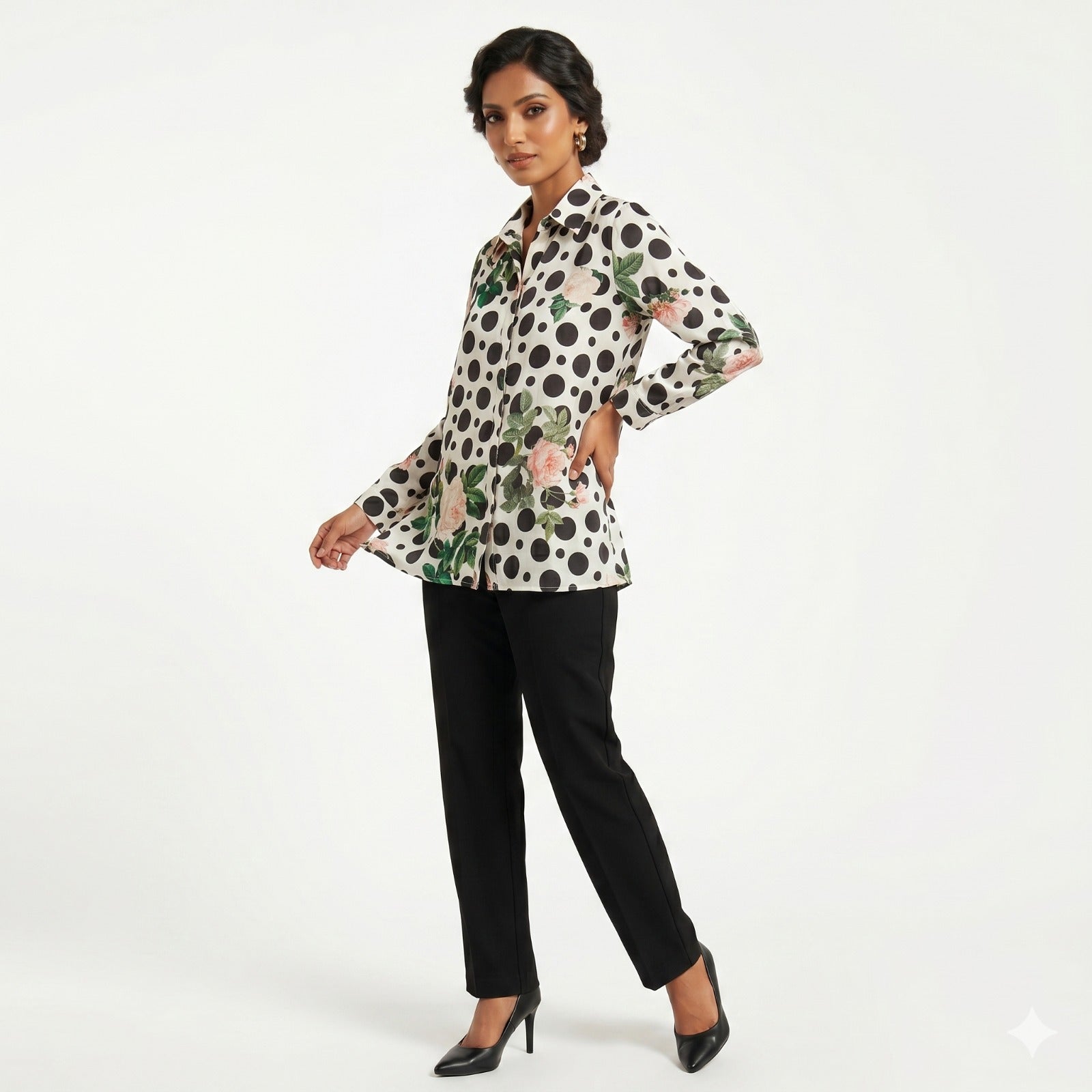 Polka Bloom Chiffon Shirt Top