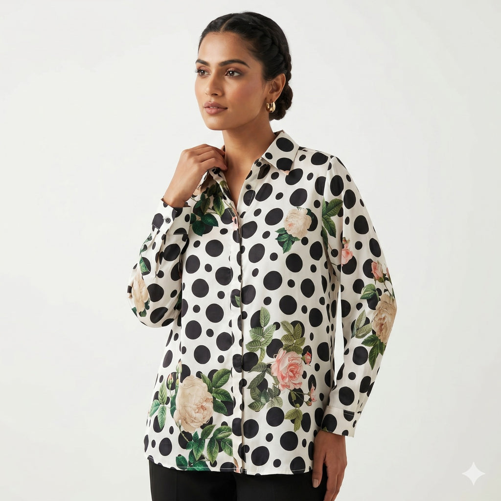 Polka Bloom Chiffon Shirt Top
