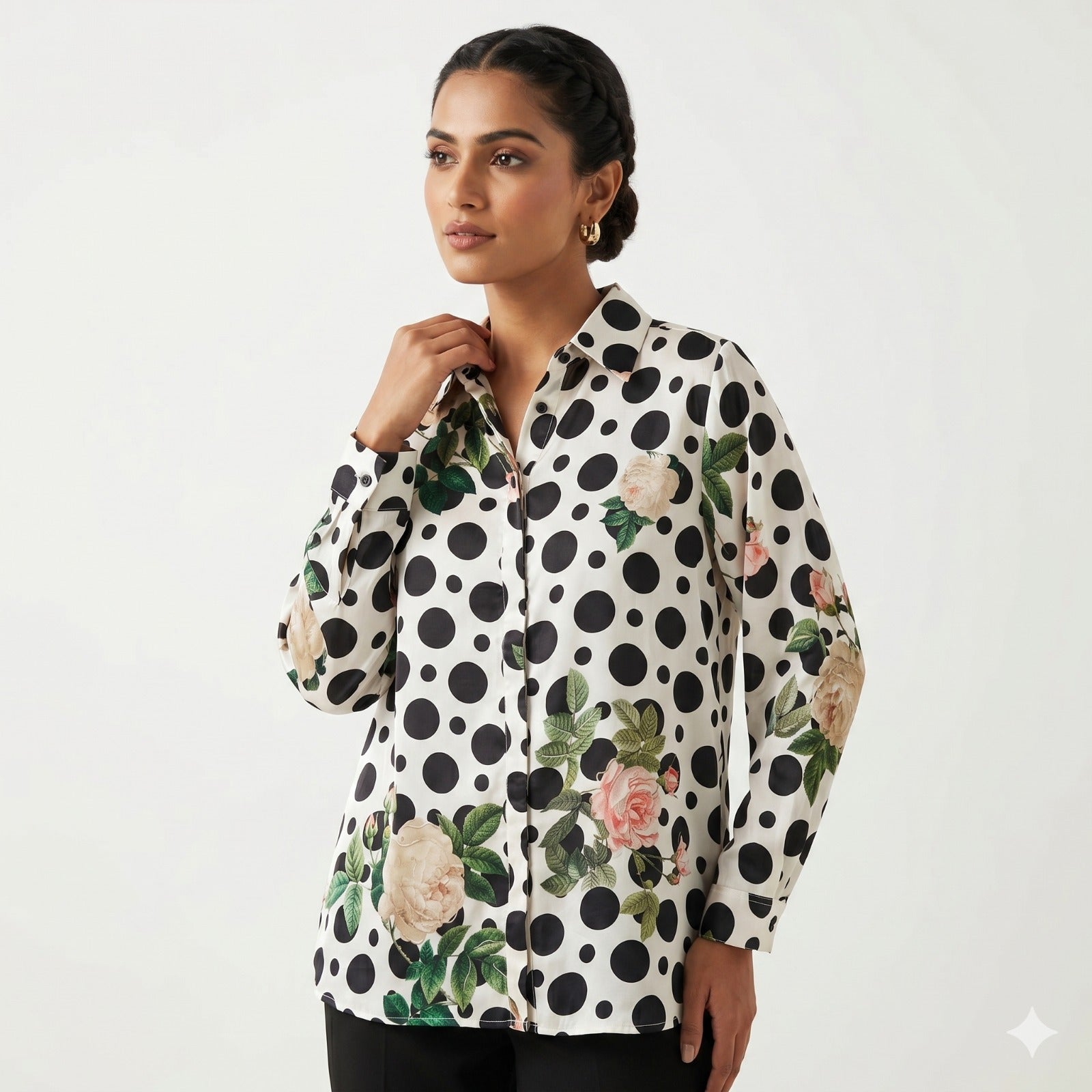 Polka Bloom Chiffon Shirt Top