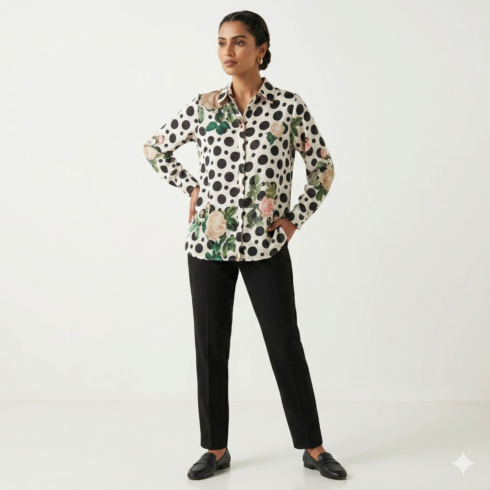 Polka Bloom Chiffon Shirt Top