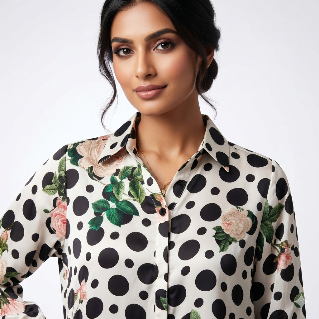 Polka Bloom Chiffon Shirt Top