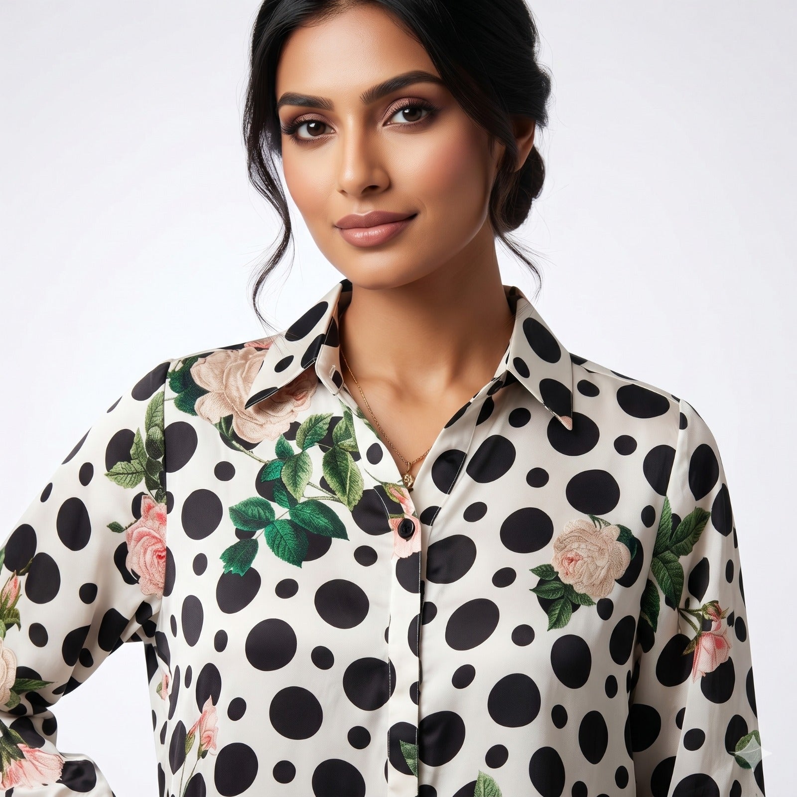 Polka Bloom Chiffon Shirt Top