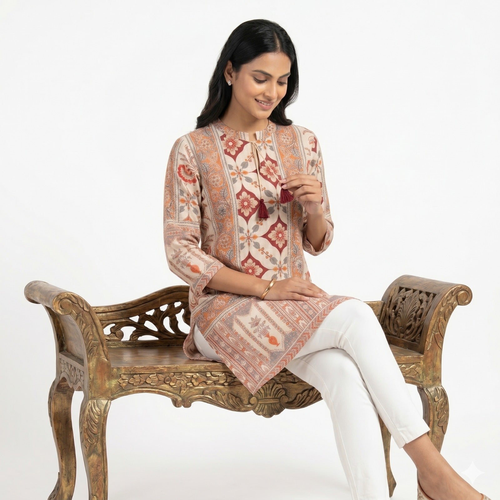 Rust Bloom Ethnic Printed Top