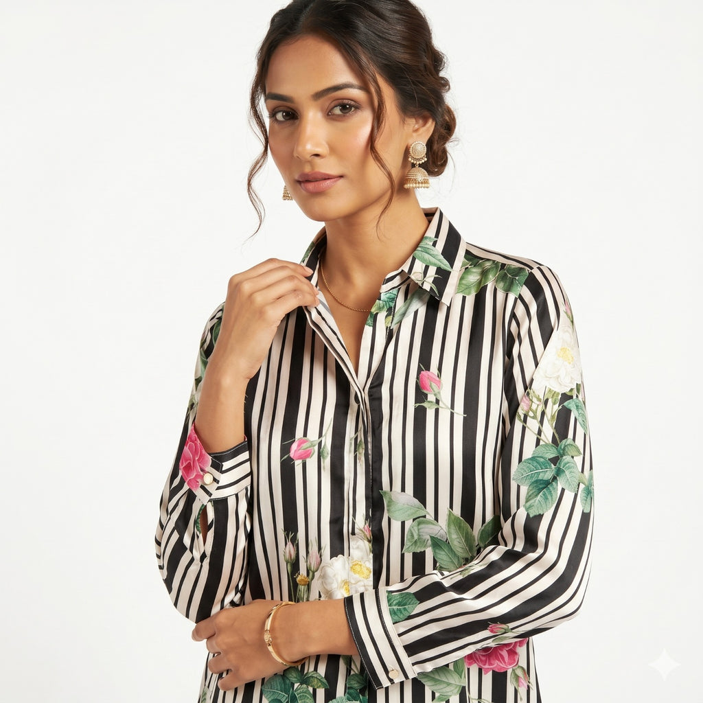 Midnight Garden Ivory Shirt Top