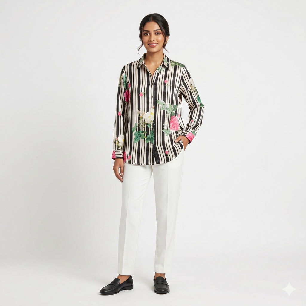 Midnight Garden Ivory Shirt Top