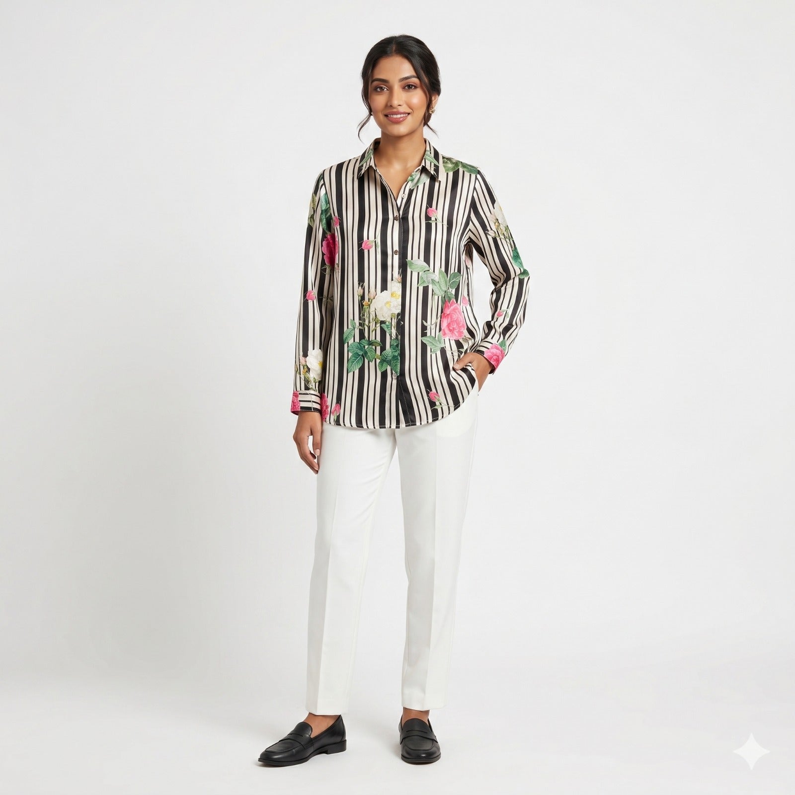 Midnight Garden Ivory Shirt Top