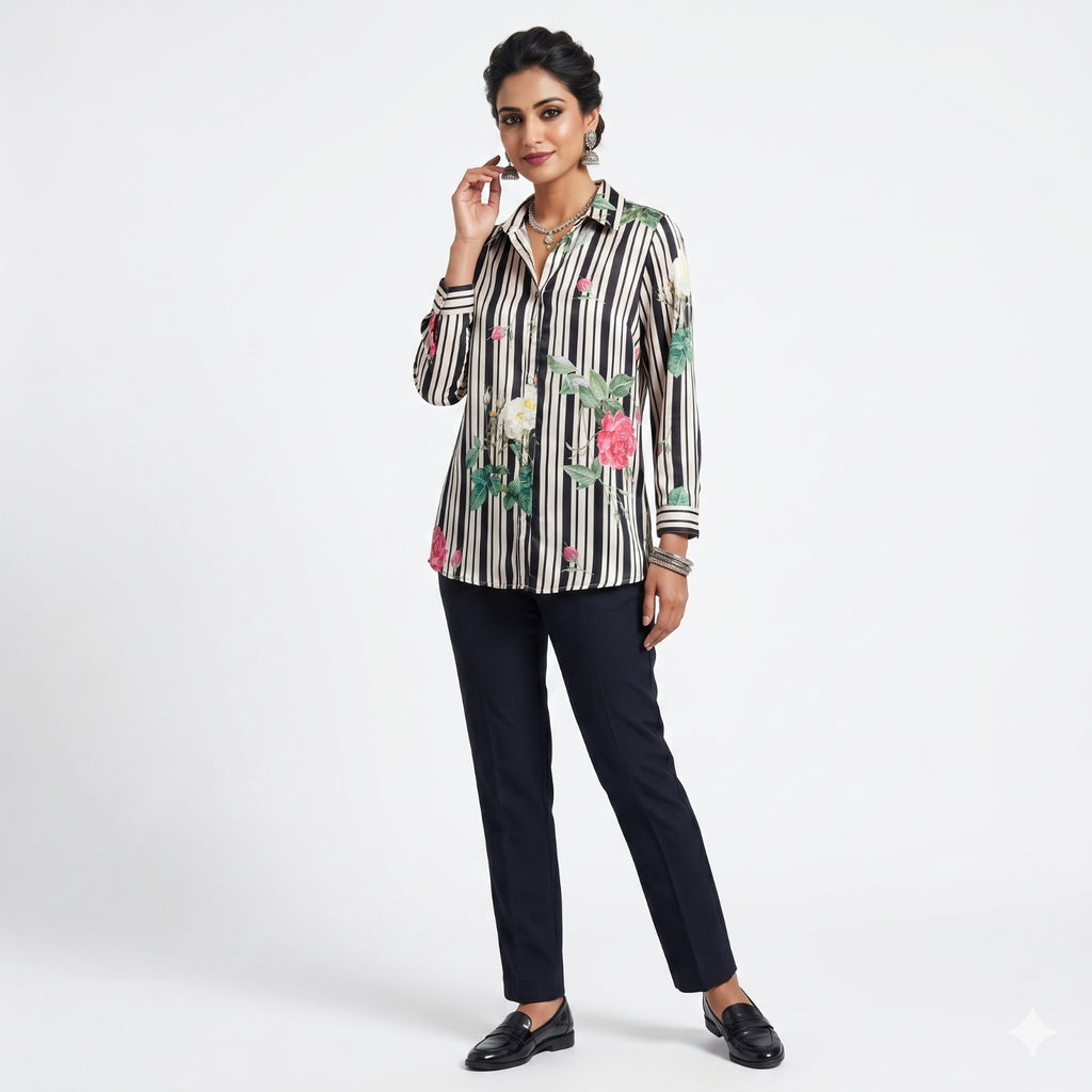 Midnight Garden Ivory Shirt Top