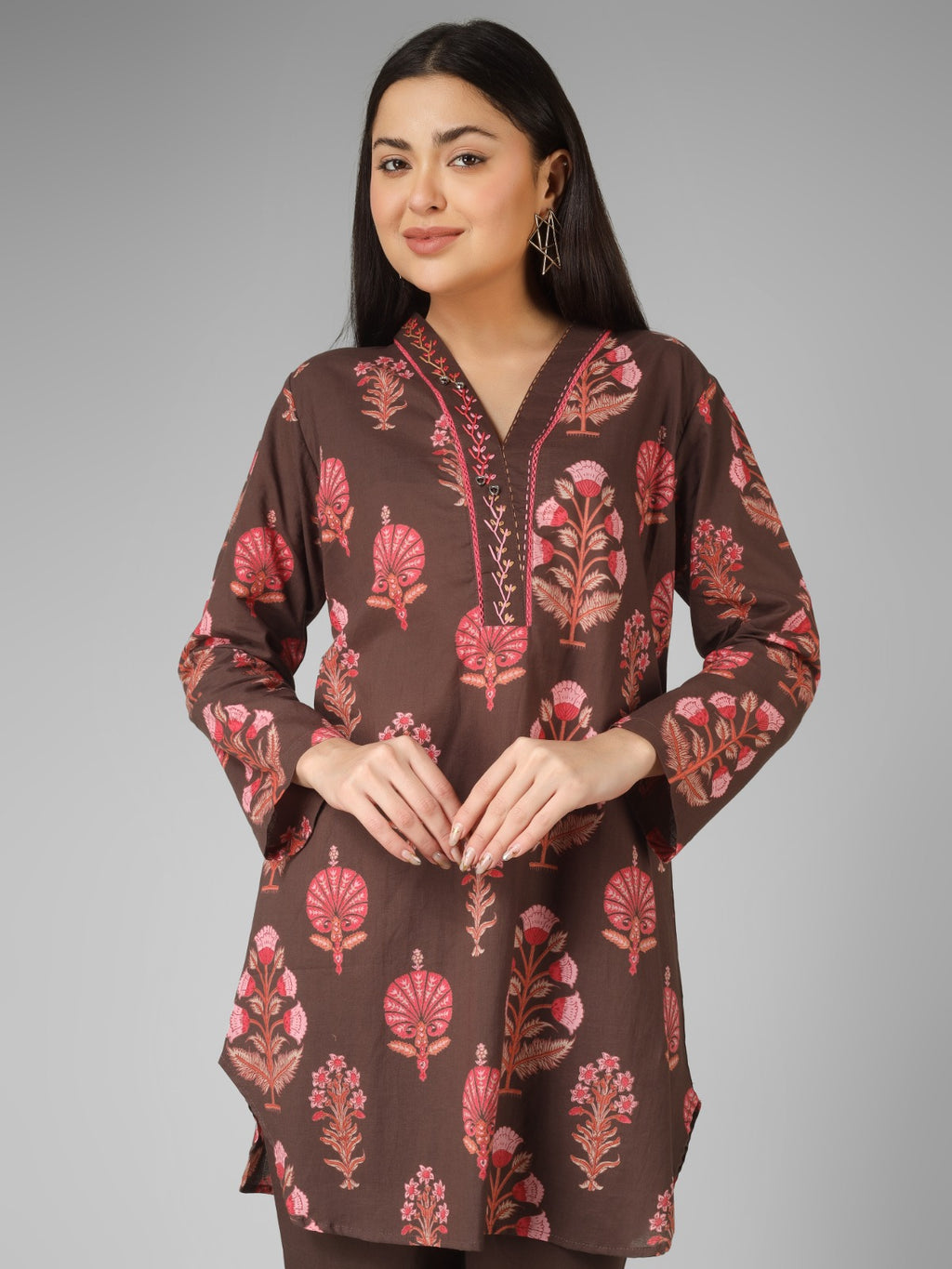 Cocoa Brown Floral Cord-set