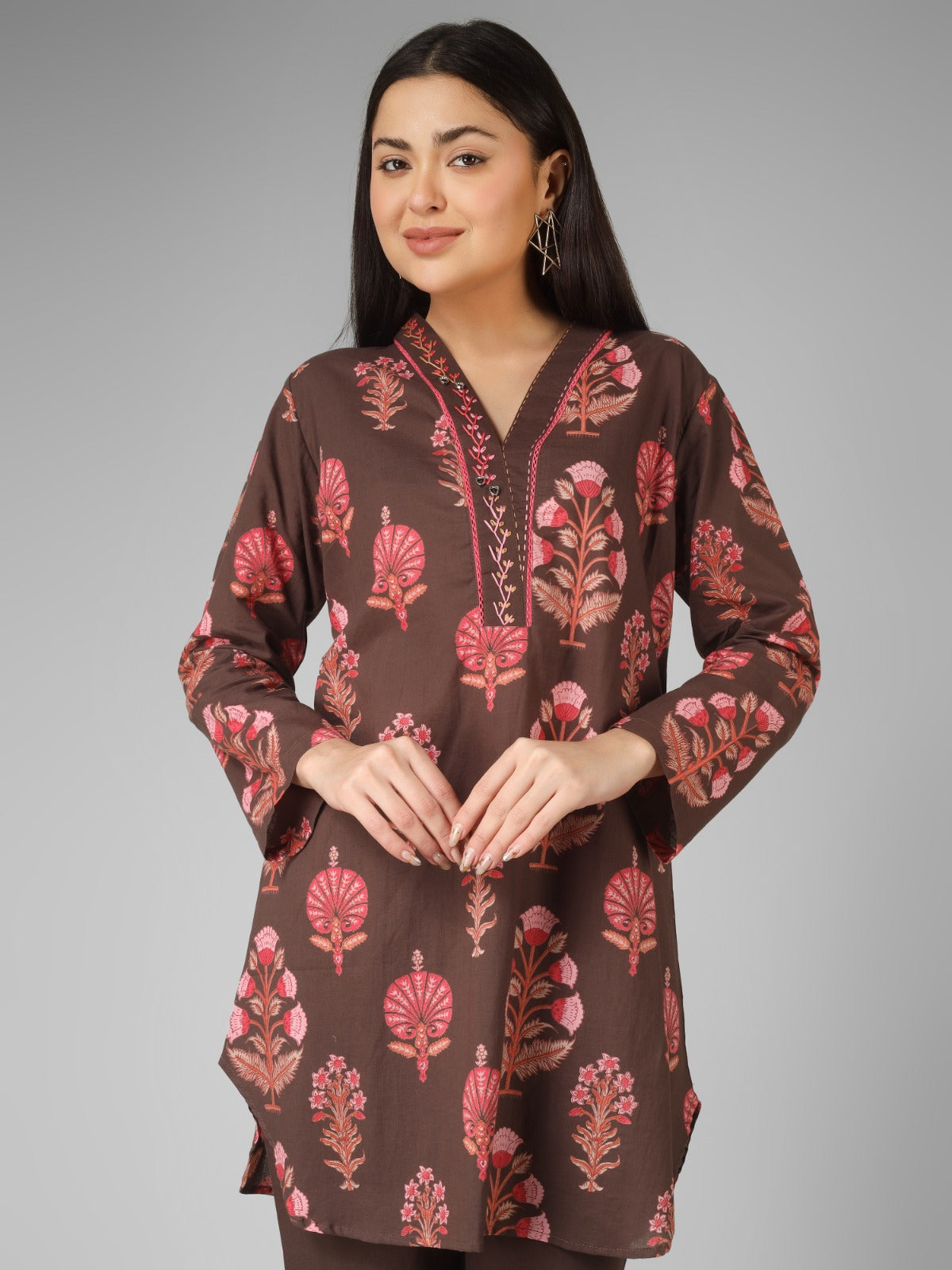 Cocoa Brown Floral Cord-set