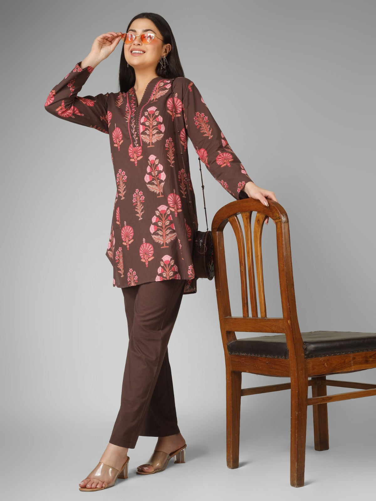 Cocoa Brown Floral Cord-set