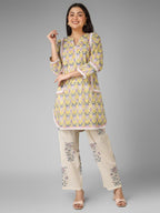 Yellow & Off-White Floral Cord-set