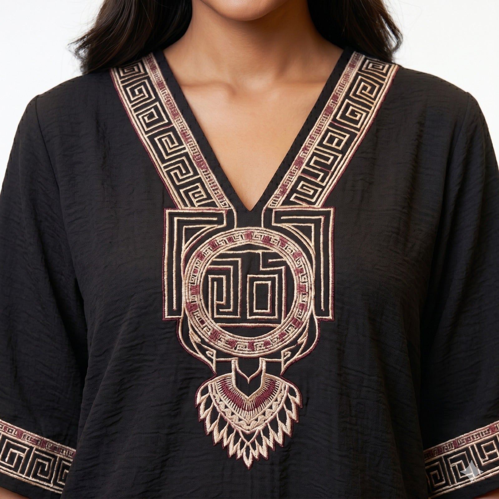 Midnight Charm embroidered V-Neck  Top
